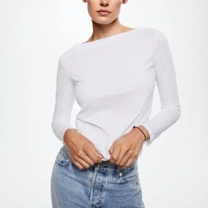 Mango Boat Neck Long Sleeve Organic Cotton Top XS